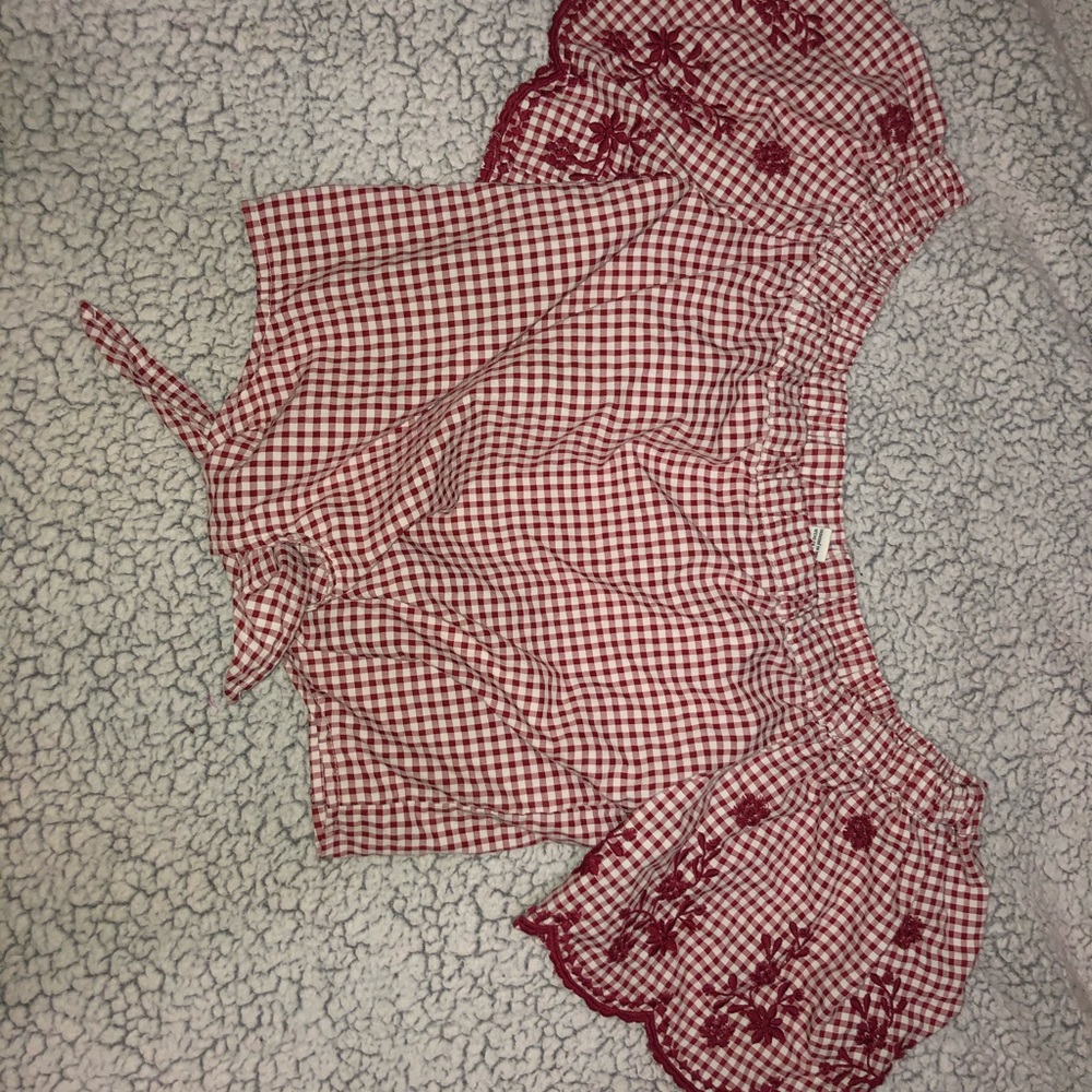 Cropped Red Gingham Off the Shoulder Top